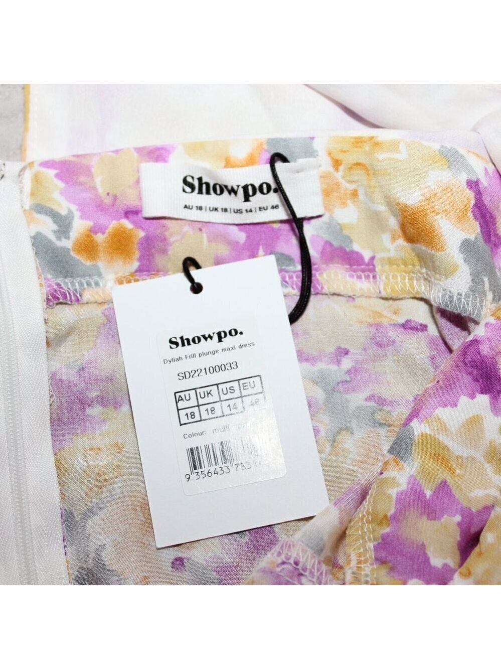 Showpo Womens Dyliah Frill Plunge Maxi Dress Floral Thigh High Split Size 14 NWT - Picture 6 of 11